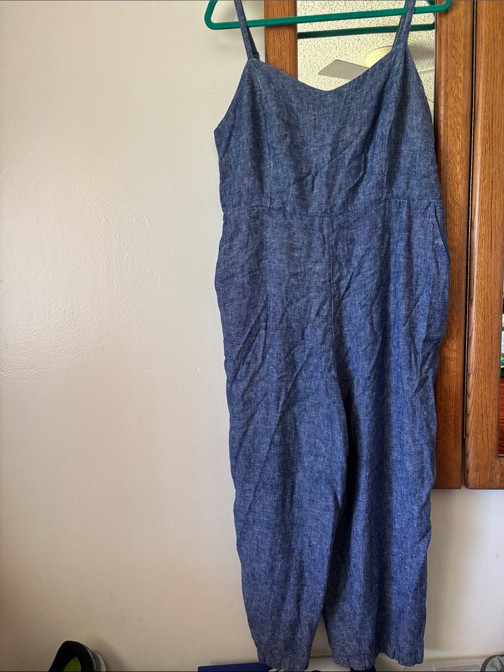 Old Navy XL Chambray Linen Blend Wide Leg Jumpsuit | Adjustable Straps | Pockets